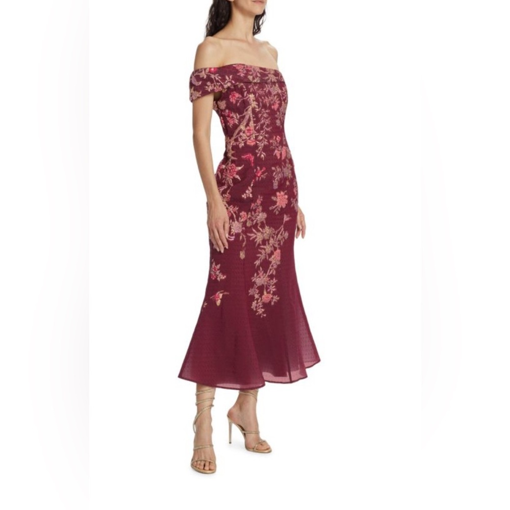 SALE: Marchesa Notte Floral Flare Wine Midi Dress